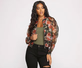 Bomber en organza à imprimé floral
